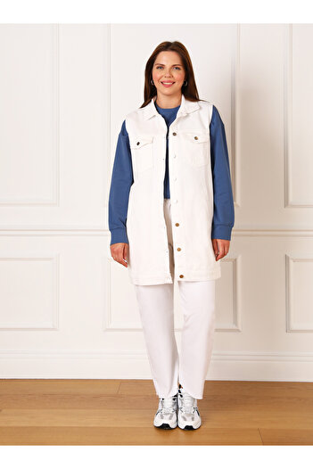 ALİA Plus Size Sleeveless Denim Vest - White - Alia