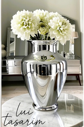 Lui Tasarım Avant-Garde Style Mirror Reflective Silver Color Glass Vase XL Size 31 cm Linda Mirror
