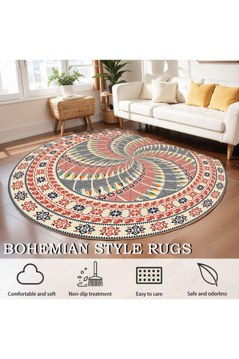 EqiEch Area Rugs,Round Carpet,Washable Soft Floor Mat,Anti-Slip Blanket, Bohemian Style Carpet