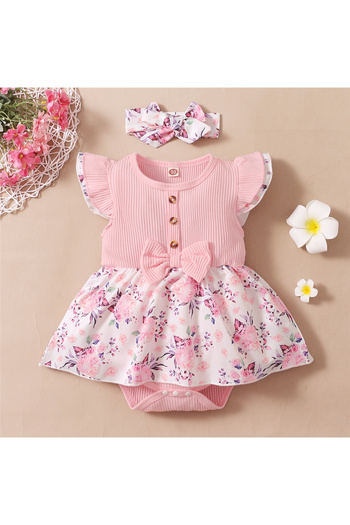 Choice 68 (3-6M) W12110516 0-18 Months Baby Girl Floral Romper Dress Fly Sleeve Summer Ribbed Jumpsuit with
