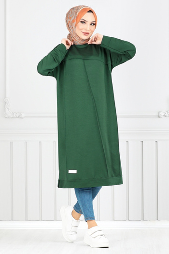 ModaMerve Emerald Crest Detailed Hijab Tunic