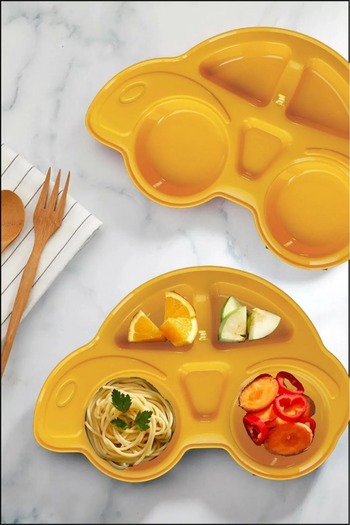 Bayev 2-Piece Car Model Food Plate (2 Pieces of Orange) Baby and Child Divided Dinner Plate