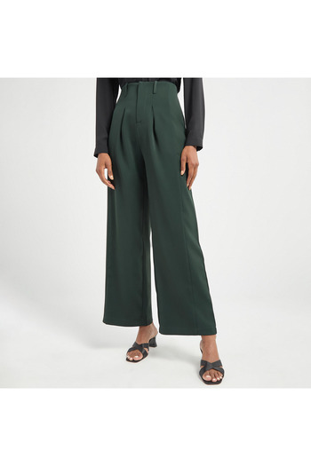 FAV Solid Wide Leg Pants With Pockets