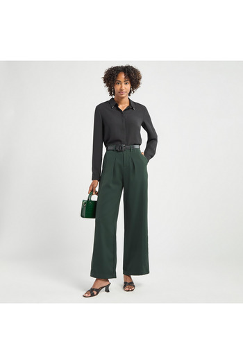 FAV Solid Wide Leg Pants With Pockets