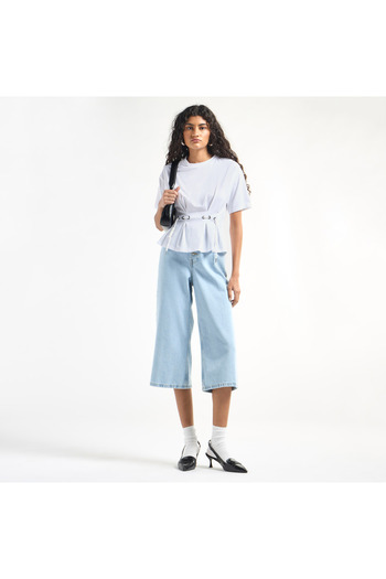FAV Pleated Top With Short Sleeves And Crew Neck