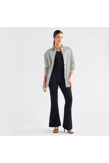FAV Full Length Ribbed Flared Leggings With Elasticated Waistband