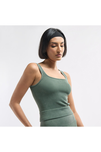 FAV Ribbed Cropped Tank Top With Square Neck
