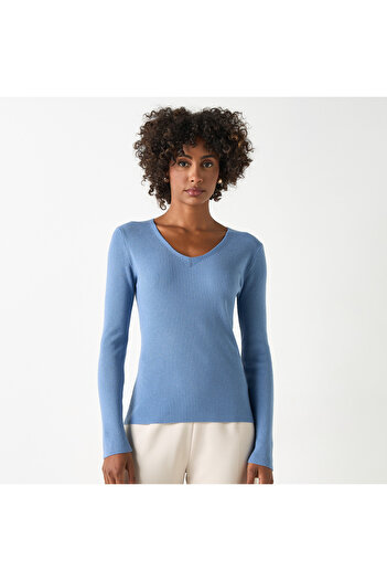 2Xtremz Ribbed V-neck Sweater With Long Sleeves