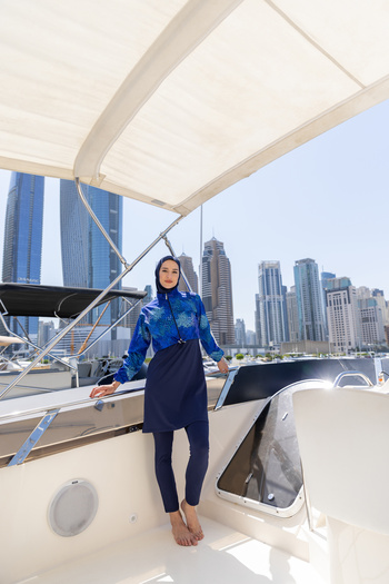 ALFASA Patterned Crop Hijab Swimsuit