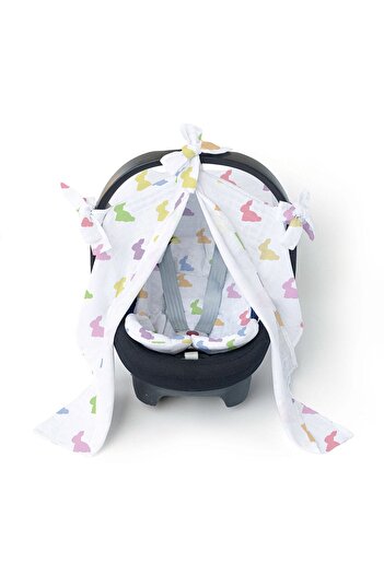 DEUX LAPINS 100% Cotton Muslin Stroller Cover Rainbow Lapin - Multicolored Rabbits