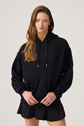 Los Ojos Hooded Wide Fit Black Sweatshirt