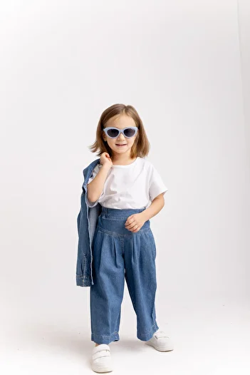 Oliven The Kid Blue Girl's Jeans - Pleated and Elastic Waist Design