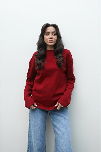 Havoş Burgundy Interlock Textured Sweatshirt