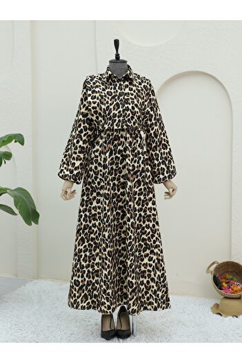 Modamorfo Leopard Print Mink Dress - Shirt Detail on Top