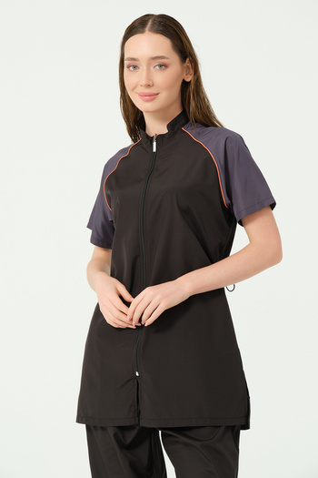 ALFASA Raglan Piping Half Sleeve Half Covered Swimsuit