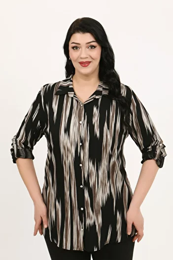 By Alba Collection Women's Black Cotton Viscose Plus Size Shirt