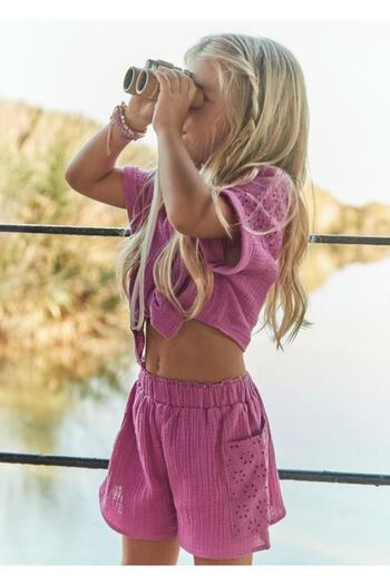 MAYORAL Pink Girl's Suit 4-8 Years Old with Perforated Shorts
