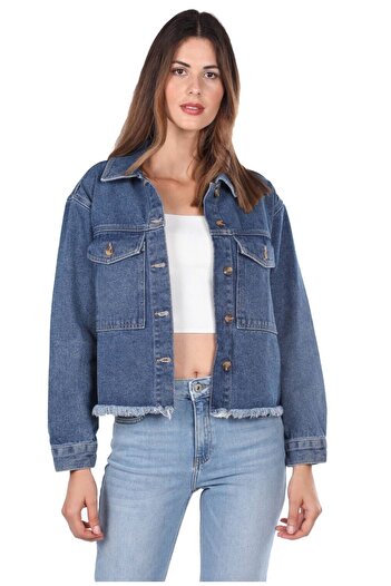 Bluewhite Blue White Women's Jeans Jacket with Pockets