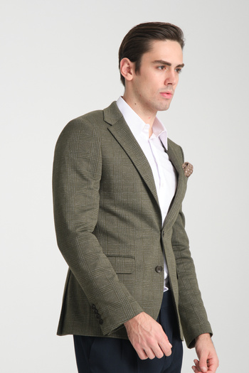 Frappoli Men's Plaid 360 All Direction Stretching Slim Fit Slim Fit Mono Collar Print Blazer Jacket