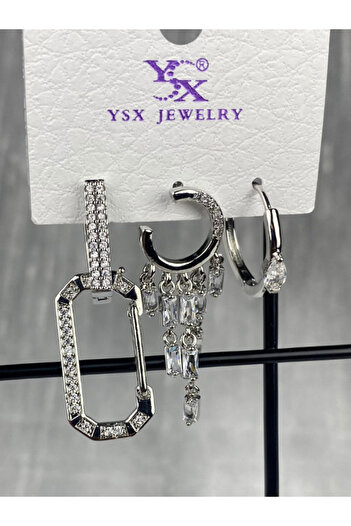 Brethils Triple Ysx Dangle Hoop Zircon Earrings Set Tarnish Free Guaranteed Steel Shipped in Gift Box