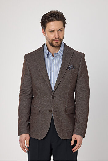 Frappoli Müller Svr Men's Brown Pointed Collar Cotton Blended Stretching Fabric Lycra Blazer Jacket