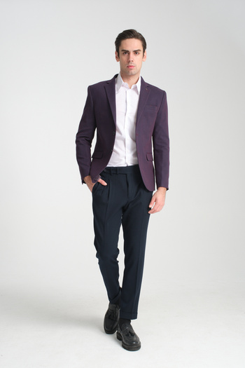 Frappoli Ανδρικό σακάκι με κανονική εφαρμογή VRDD - Claret Red-Navy, μονόχρωμο γιακά