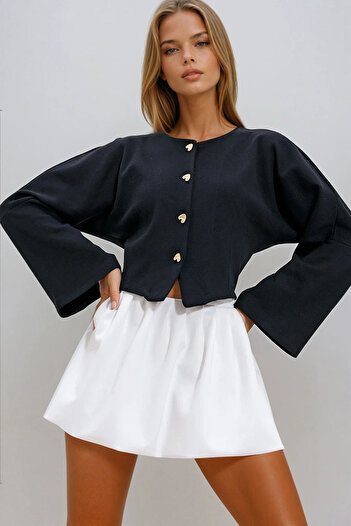 VAGGON Women's Black Gold Buttoned Knitwear Cardigan