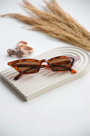 Nilu Moda Women's Brown Leopard Print Cornered Cat Cat Eye Sunglasses