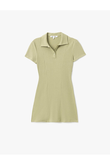 Koton Button Detailed Polo Neck Khaki Women's Dress 5Sal80005Ik