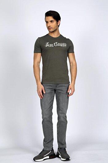 Lee Cooper Ανδρικό μπλουζάκι Nero 100% βαμβακερό με λαιμόκοψη Χακί