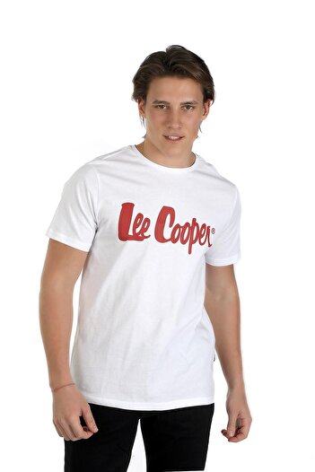 Lee Cooper Londonlogo Ανδρικό μπλουζάκι με λαιμόκοψη 100% βαμβακερό λευκό-k