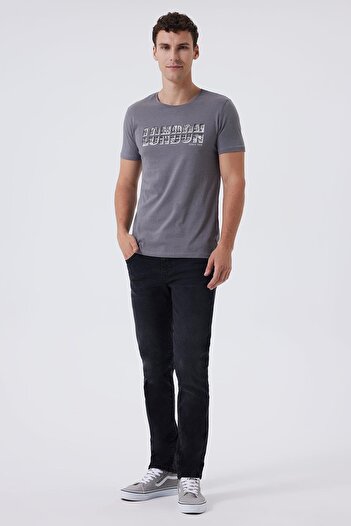 Lee Cooper Ανδρικό μπλουζάκι Pers 100% βαμβακερό με λαιμόκοψη σε γκρι χρώμα