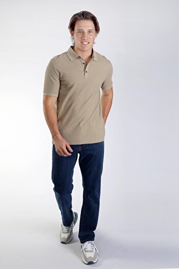 Lee Cooper Ανδρικό μπλουζάκι Tylen 100% βαμβακερό γιακά πόλο σκούρο μπεζ