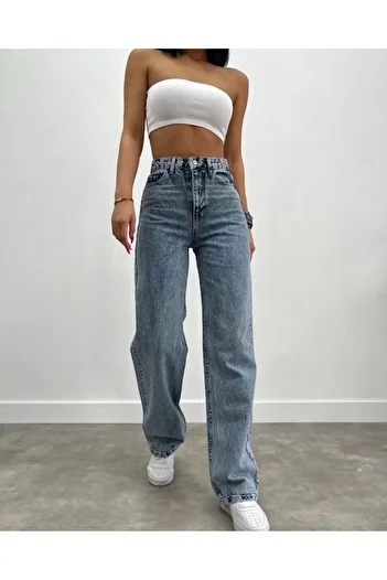 ByCukurovaFrango Pantaloni de damă Zero Max Power Lycra, albastru, zăpadă, talie înaltă, cu picioare largi Jans