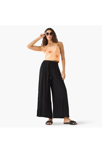 FAV Textured Palazzo Pants with Drawstring Closure
