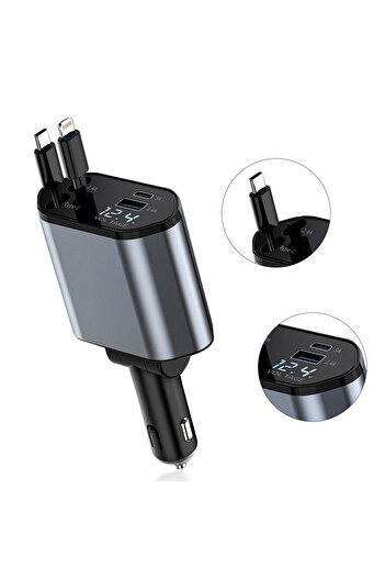 Choice type c for iphone Retractable Car Charger, 4 in 1 Fast Charging Car Charger 120W, Retractable Cable