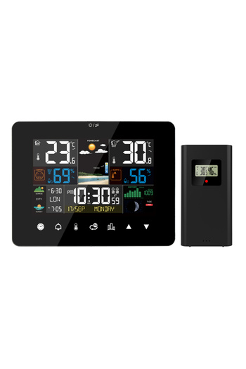 Choice black FJ3362G Weather Station Alarm Clock Thermometer Hygrometer Touch Screen Wireless Sensor Sunris