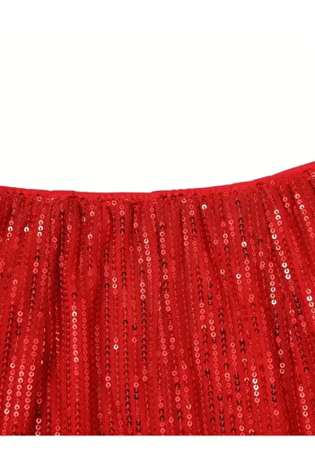 AYSİ COLLECTİON Elastic Waist Lined Sequin Shorts Red