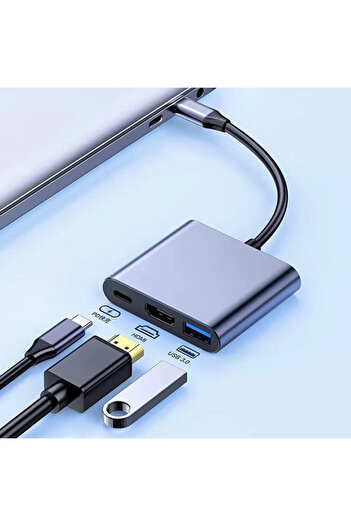 Derwell 3 in1 Usb C Hdmi Usb 3.1 Hub Tipi C Şarj Dönüştürücü Samsung Ultra Huawei Xiaomi Laptop İçin Macbook