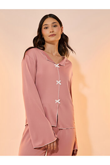 Take Two By Styli Contrast Edge Bow Detail Top & Pyjama Set