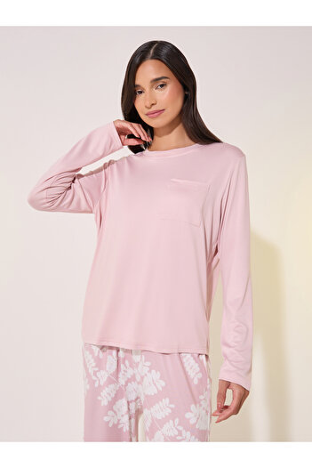 Take Two By Styli Solid Round Neck T-Shirt and Printed Pyjama Set
