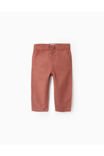 Ziddy Cotton and Linen Chino Trousers for Baby Boys, Brown
