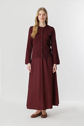 Hooopstore Mercerized Claret Red Cardigan with Pocket Flaps