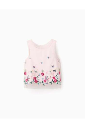 Ziddy Tulle Top with Colourful Embroideries for Girls, Pink