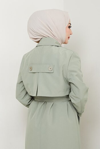 InStyle Λεπτομέρεια καπακιού Μακριά επένδυση Mint Green Trench Coat