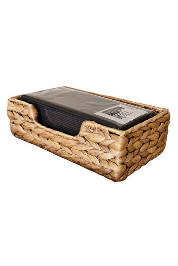 IKEA Cissan Napkin Holder, Water Hyacinth, 22X13 cm Andikea Mottaga Napkin, Black, 38X38 Cm, 25 Units
