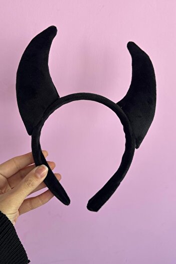 TAKIŞTIR Black Color Horn Detailed Halloween Halloween Crown
