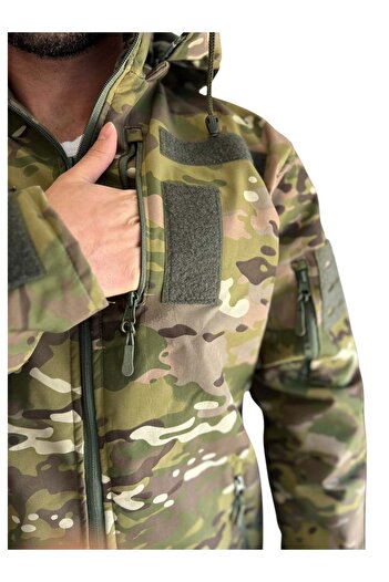 Avcı Softshell Soğuk İklim Kamuflaj Mont Pantolon Takım - M