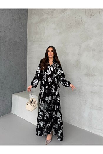 ZF BUTİK Viscose Patterned Hijab Dress