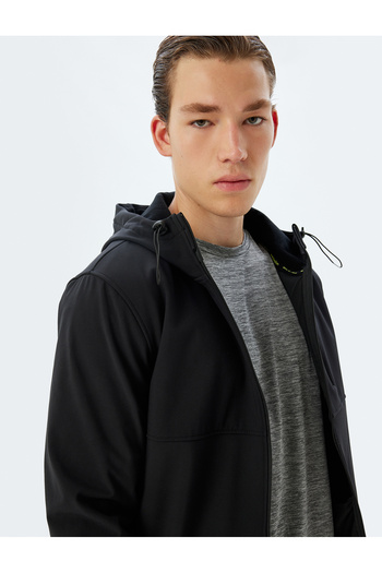 Koton Sports Jacket Hooded Long Sleeve Parachute Fabric with Ribbon Inside Zipper Pocket Detail